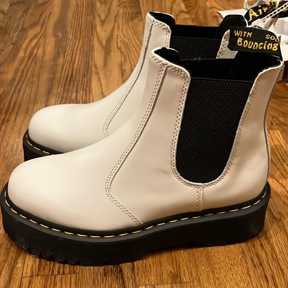White and Black Ankle Boots with Chunky Sole
